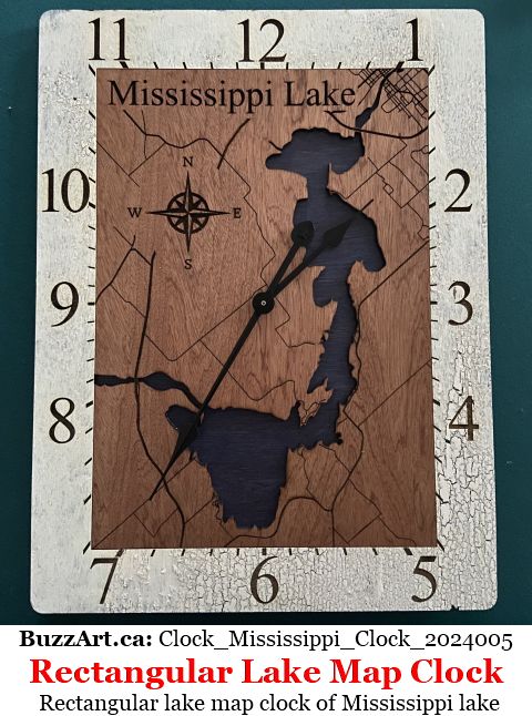 Rectangular lake map clock of Mississippi lake